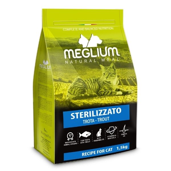 Meglium Stérilisé truite croquettes pour chats